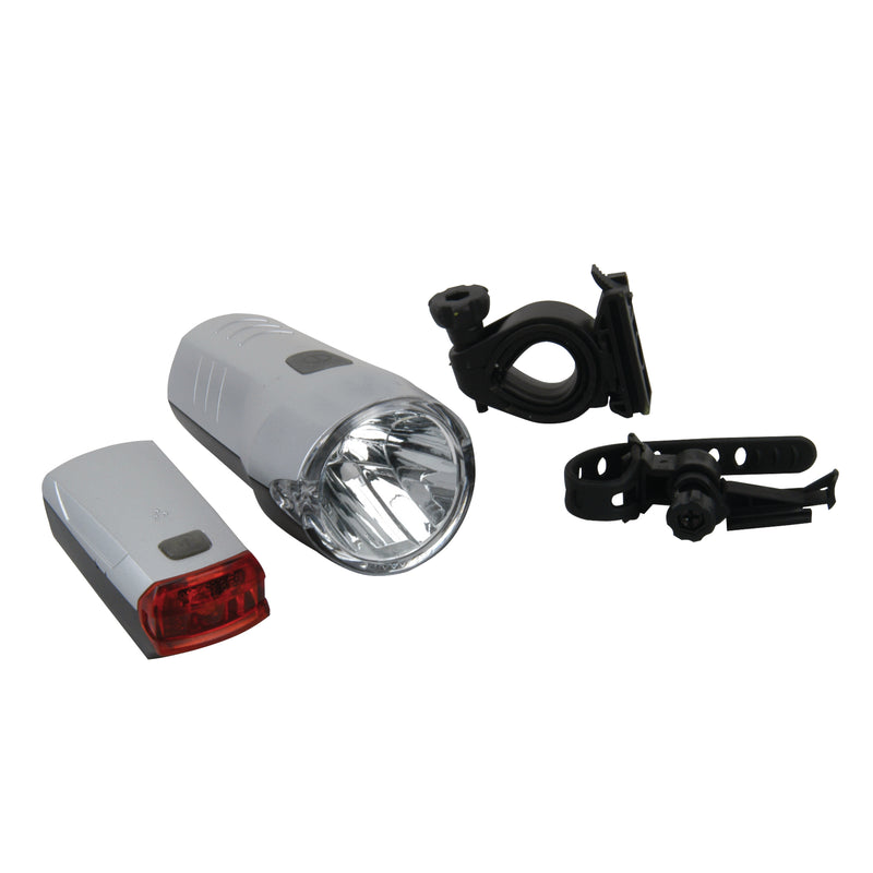 fischer Beleuchtungsset Batterie LED „40/20“, schwarz/silber (Front + Rück)
