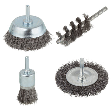 Wolfcraft Drahtbürstenset 4-teilig silber mit Stahlborsten und Rundschaft