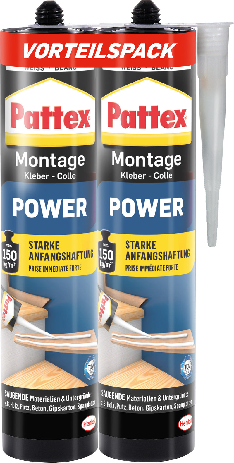Pattex Montage Power Montagekleber weißlich, 2x370 g Aktionspack