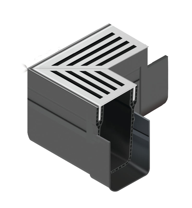ACO Slimline Ecke 160 mm mit Rost Aluminium silber eloxiert