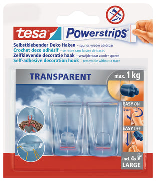tesa Powerstrips Transparent Deco Haken XL, 2 Haken + 4 Strips