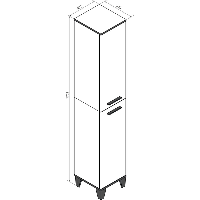 Fackelmann TE-A Hochschrank, weiß, 2 Türen, 30,0x175,0x32 cm