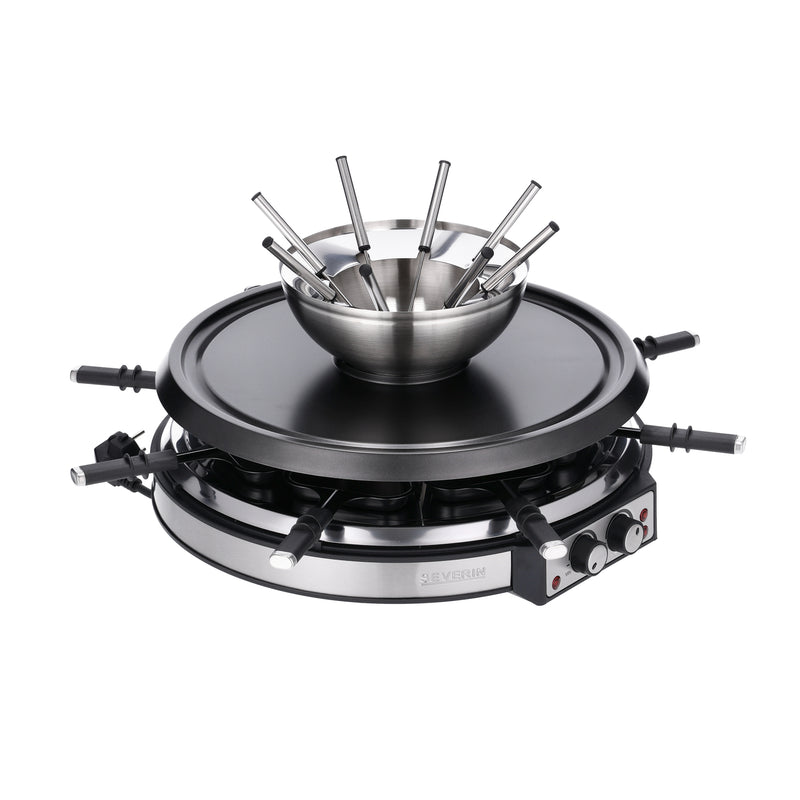 SEVERIN Raclette-Fondue Kombi F.8 für 8 Personen, Edelstahl-Gebläse schwarz