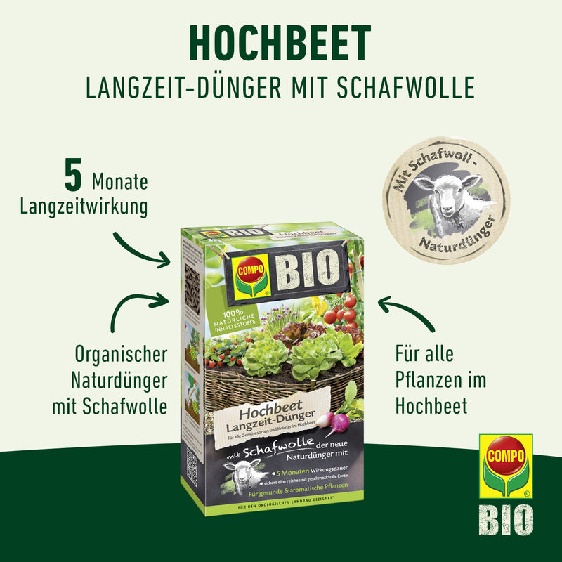 COMPO BIO Hochbeet-Dünger mit Schafwolle, organischer Feststoffdünger 0,75 kg