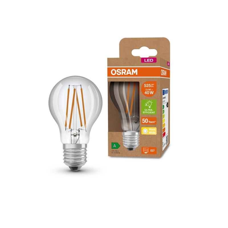 LEDVANCE Ultra CLA40 LED-Lampe klar Filament, warmweiß 3000K (E27)