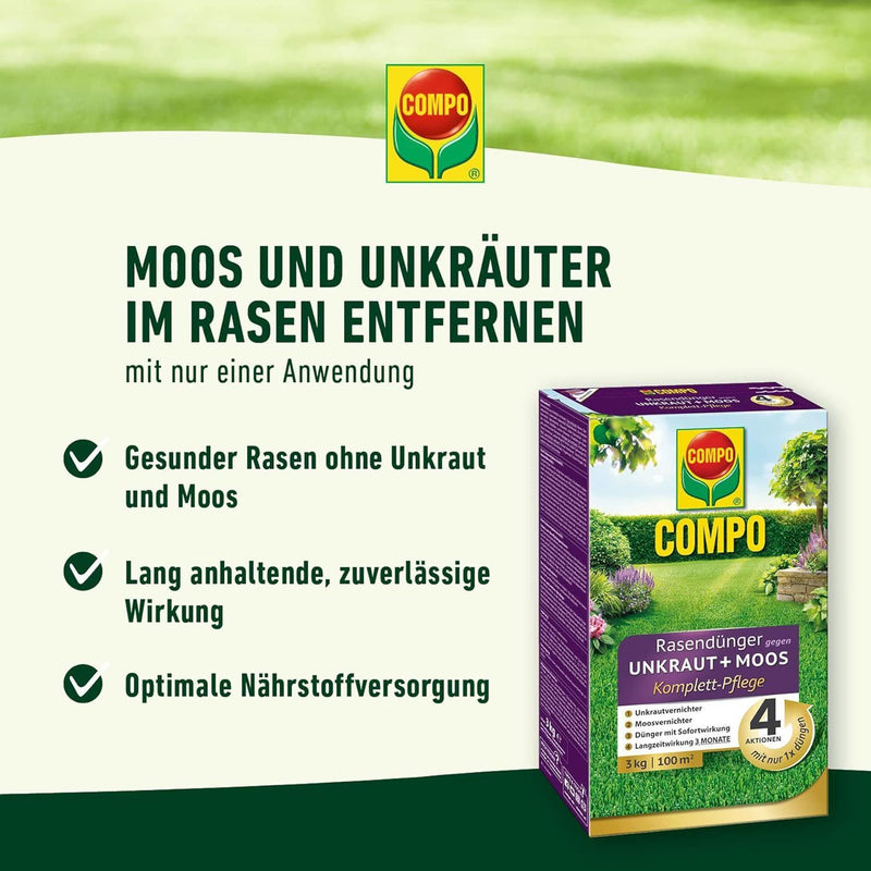 COMPO Rasendünger UV+MV Pflege gegen Unkraut und Moos, 3 kg