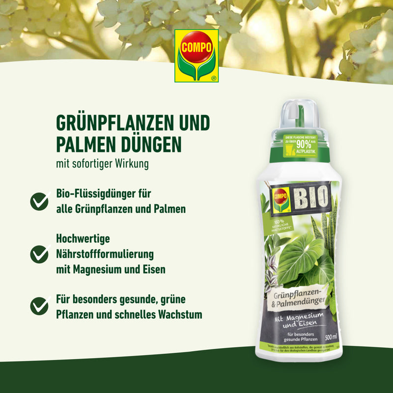 COMPO BIO Grünpflanzen- und Palmendünger für innen, Flüssigdünger 500 ml
