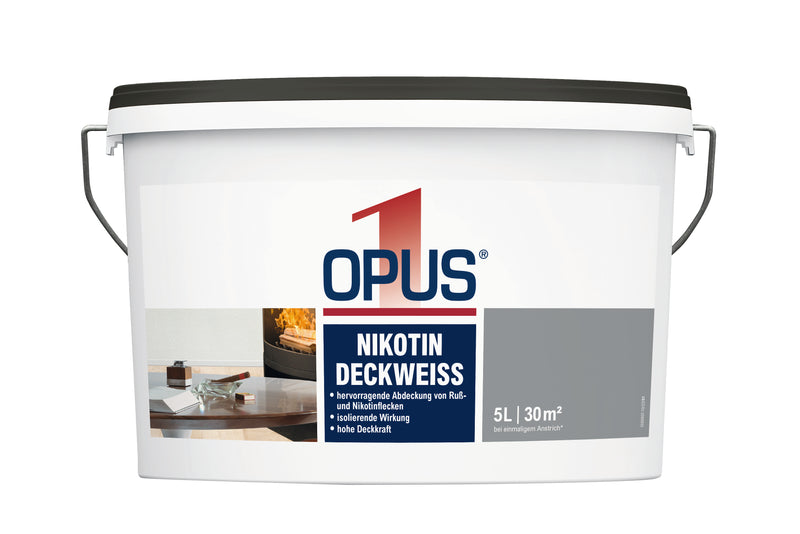 OPUS1 Nikotin- und Deckweiss Dispersionsfarbe, matt, 5 L, weiß
