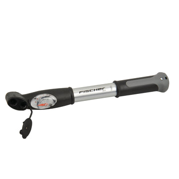 fischer Mini-Luftpumpe mit Manometer – schwarz, mit Doppelhub und Duokopf