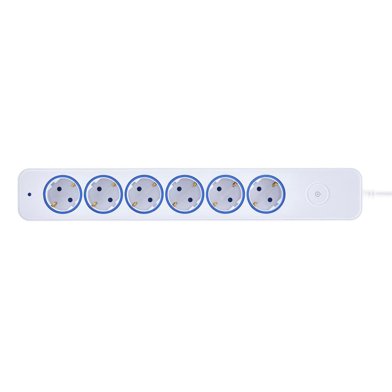 Inter-Union Tischsteckdose 6-fach KiSi mit Schalter, weiß, 2 m Kabel