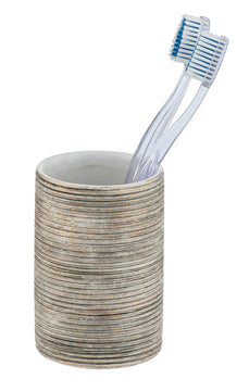 WENKO Fedio Zahnputzbecher aus Keramik, gold, stehend (Ø 8 cm)