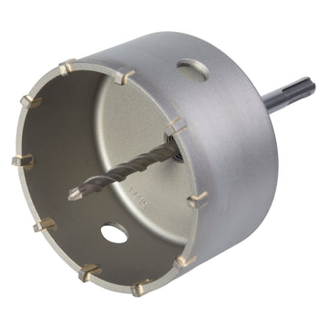 Wolfcraft Hohlbohrkrone Ø 105 mm SDS-Plus mit Spanndorn und Bohrer Ø 8 mm