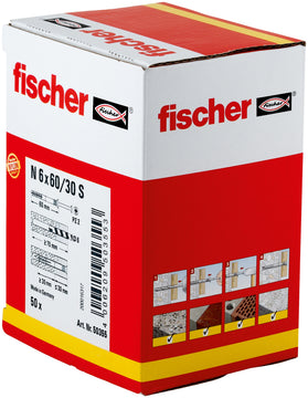 fischer Nageldübel N 6x60/30 S, Senkkopf, 50 Stück