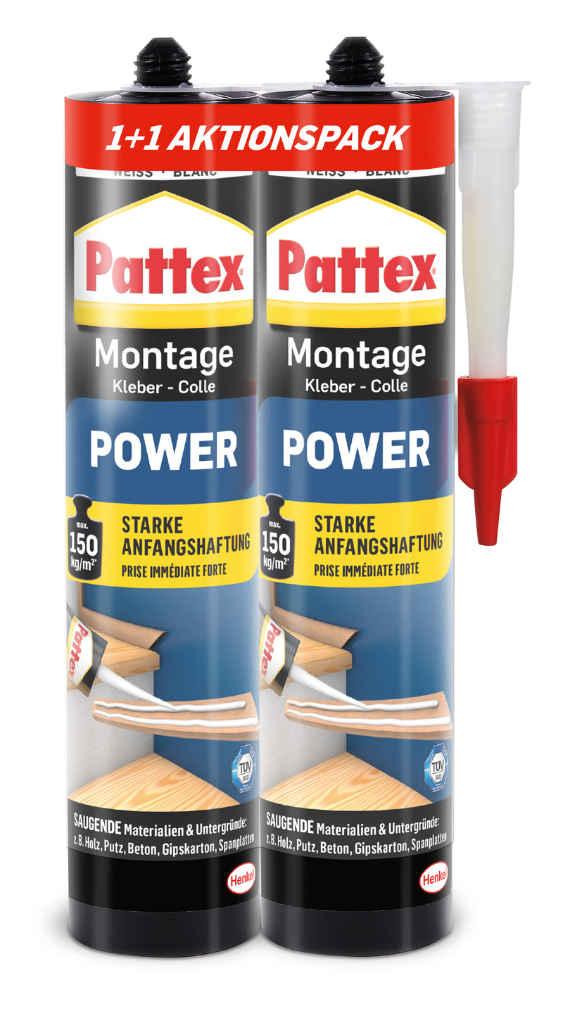 Pattex Montage Power Montagekleber weißlich, 2x370 g Aktionspack