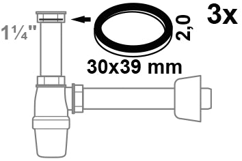 Schütte Siphon Flachdichtung 30x39x2 mm (3 Stück) für 1 1/4"