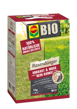 COMPO BIO Rasendünger Unkraut & Moos, organisch-mineralischer Feststoffdünger 3 kg