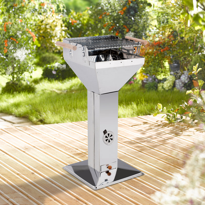 HAUSHALT INTERNATIONAL Trichtergrill aus Edelstahl, eckig 38x38x94 cm