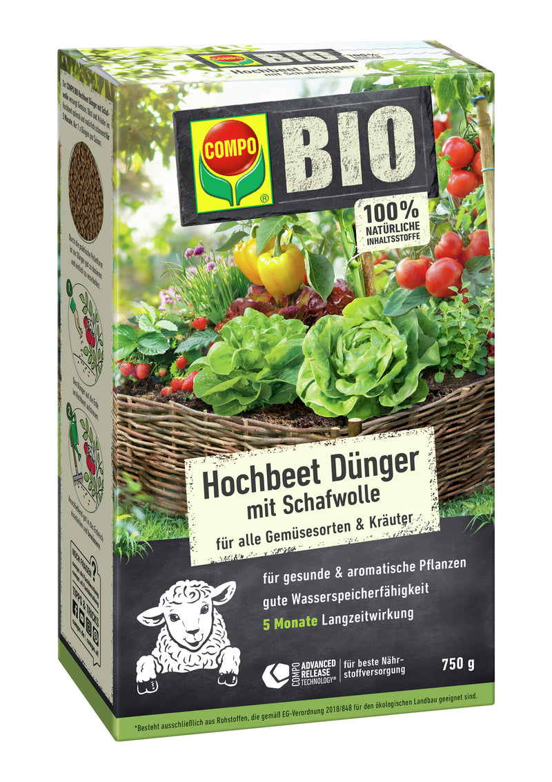 COMPO BIO Hochbeet-Dünger mit Schafwolle, organischer Feststoffdünger 0,75 kg