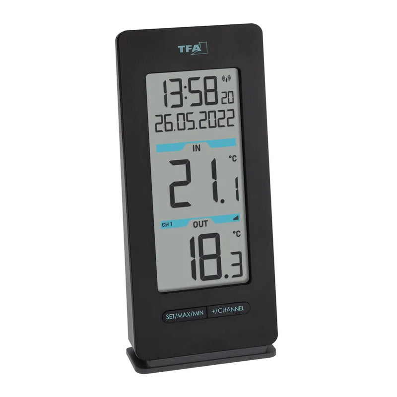 TFA Funk-Thermometer Buddy schwarz, für Innen- und Außentemperatur