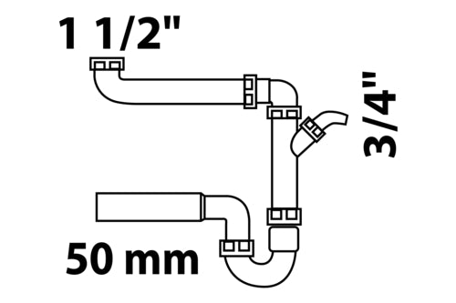 Schütte Raumspar-SP Röhrensiphon KST 11/2" IG x 50 mm weiß, 3/4" GA