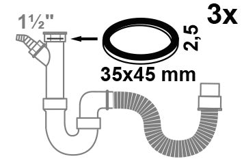 Schütte Siphon Flachdichtung 35x45x2 mm (3 Stück) für 1 1/2"
