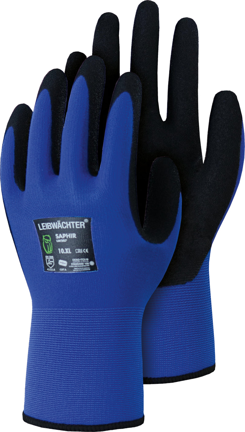 Leibwächter Arbeits- und Freizeithandschuh saphirblau Nylon/Spandex/Nitril