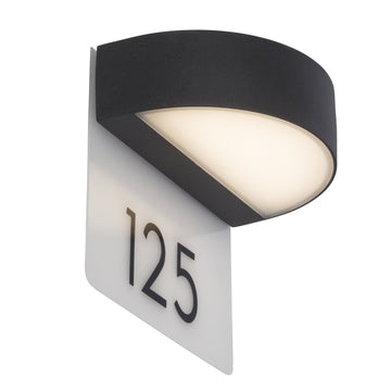 Brilliant MONIDO LED-Wandleuchte 9 W anthrazit, IP54, mit Hausnummer