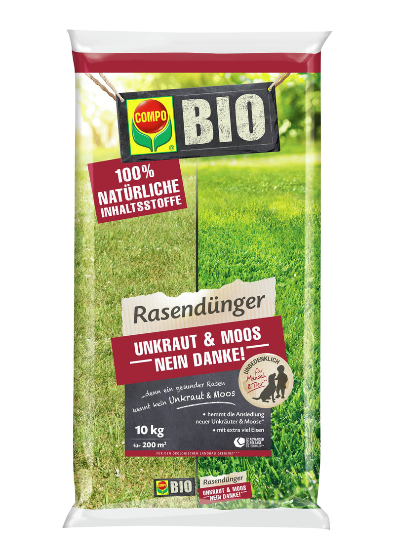 COMPO BIO Rasendünger Unkraut & Moos, organisch-mineralischer Feststoffdünger