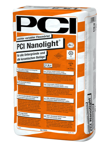 PCI Nanolight Flexmörtel grau 15 kg Sack, leichter variabler Zementkleber