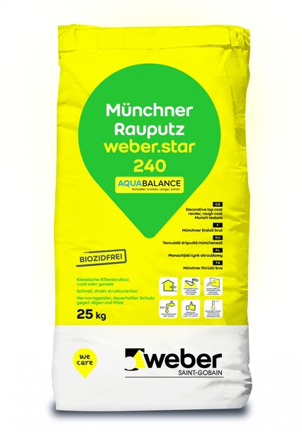 weber.star 220 AquaBalance Scheibenputz Jura mineralisch Farbe 0010, 25 kg