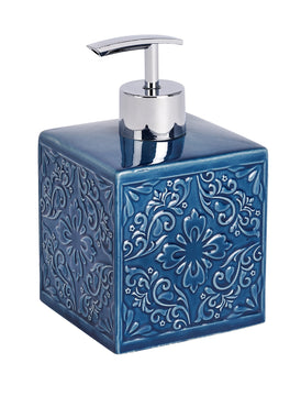 WENKO Cordoba Seifenspender Keramik in Blau, B x H x T 8,5 x 13 x 8,5 cm