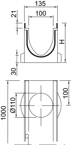 ACO DRAIN® Multiline Seal in V100S Rinnenunterteil ohne Abdeckung, Polymerbeton