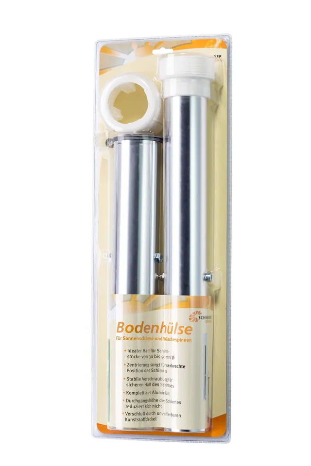 Schneider Schirme Bodenhülse für 50 mm Rohr extra lang aus Aluminium, silber