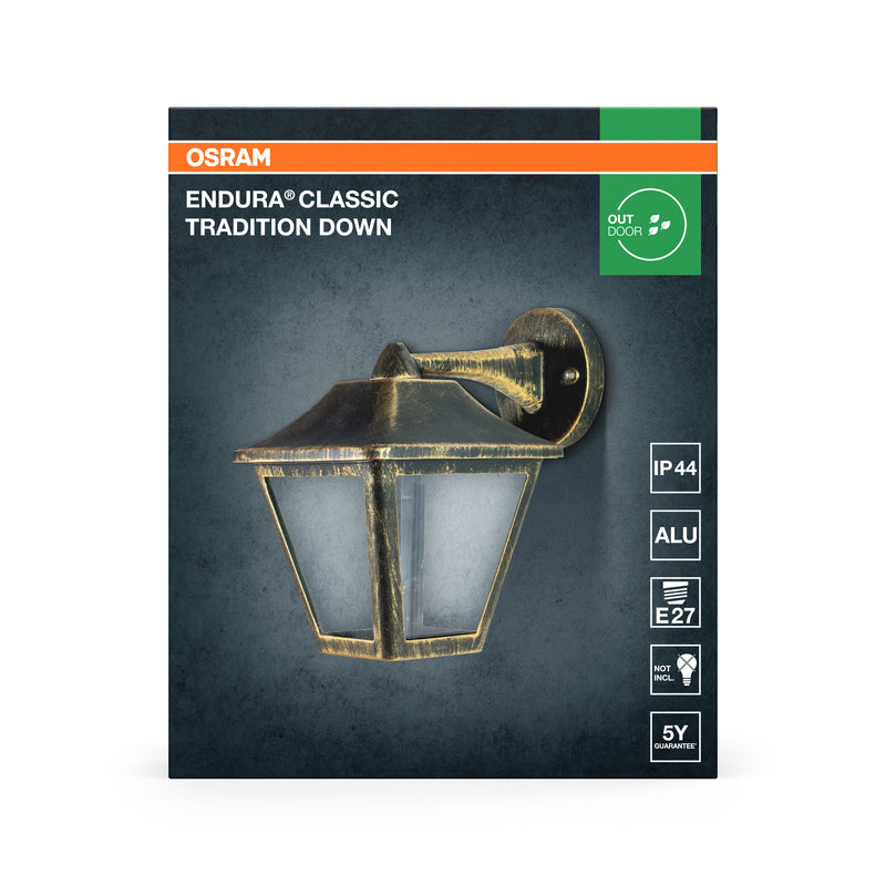 LEDVANCE Endura Classic Trad Down Außen-Wandleuchte IP44, Schwarz/Gold