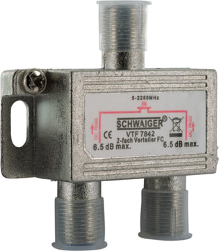 SCHWAIGER Univ.-Verteiler silber, 2-fach, 3x F-Buchsen, 5–2250 MHz