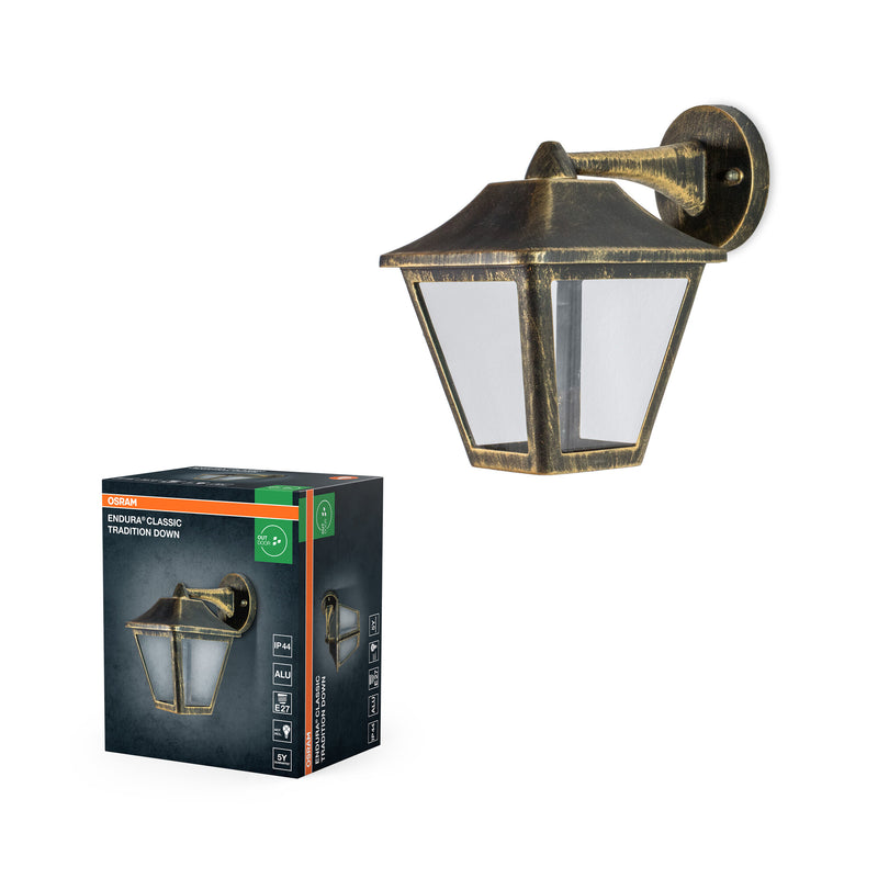 LEDVANCE Endura Classic Trad Down Außen-Wandleuchte IP44, Schwarz/Gold