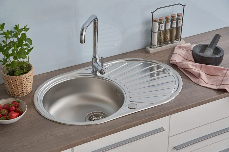respekta Cansas Oval Einbauspüle Edelstahl silber, 860 x 500 x 200 mm, mit Garnitur