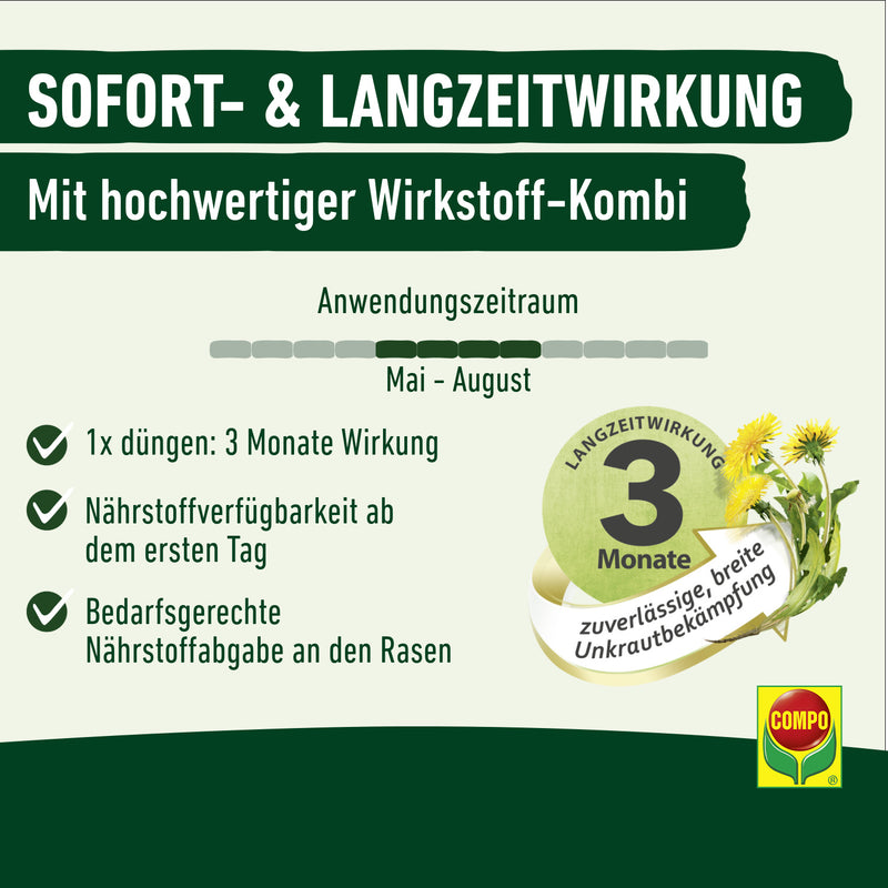 COMPO Rasendünger plus UV mit Unkrautvernichter, für Rasen
