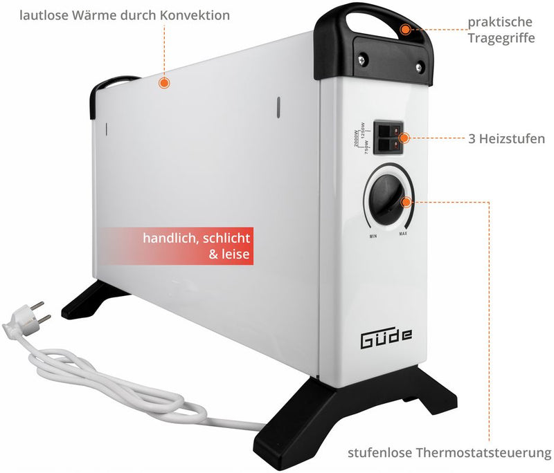 Güde Konvektionsheizgerät GKH 2000 in weiß, Elektro-Konvektor für Innen