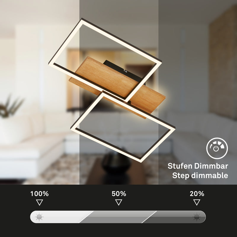 BRILONER Leuchten Deckenleuchte LED in Schwarz mit Holz, 30 W