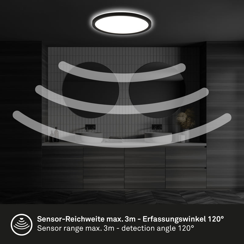 BRILONER Panel LED Ultra flat mit Backlight schwarz + Microwave IP44
