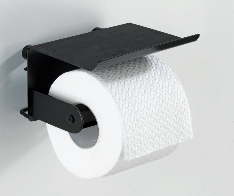 WENKO Classic Plus Toilettenpapierhalter mit Ablage schwarz, 14 x 10 cm