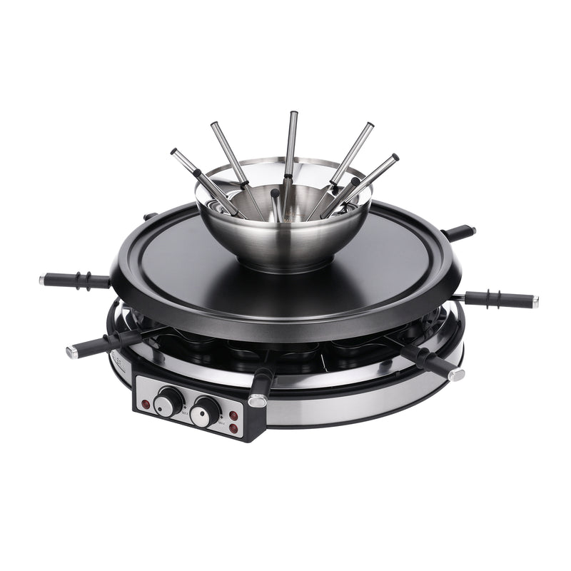 SEVERIN Raclette-Fondue Kombi F.8 für 8 Personen, Edelstahl-Gebläse schwarz