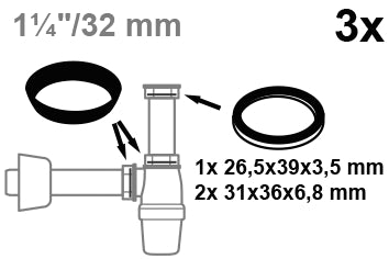Schütte Siphondichtung 1 1/4" x 32 mm für Waschtisch, 3er-Set