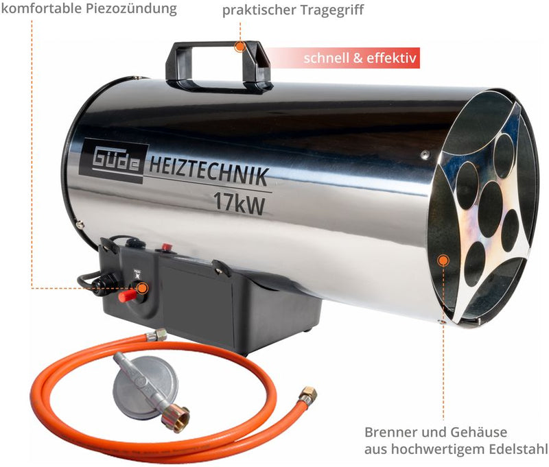 Güde Gas-Heizgebläse GGH 17 INOX, silber, Edelstahl, 475 x 215 x 325 mm