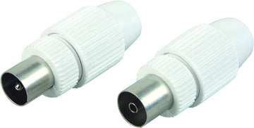 SCHWAIGER Koax-Set IEC Stecker+ Buxse weiß, Innenleiter schraubbar