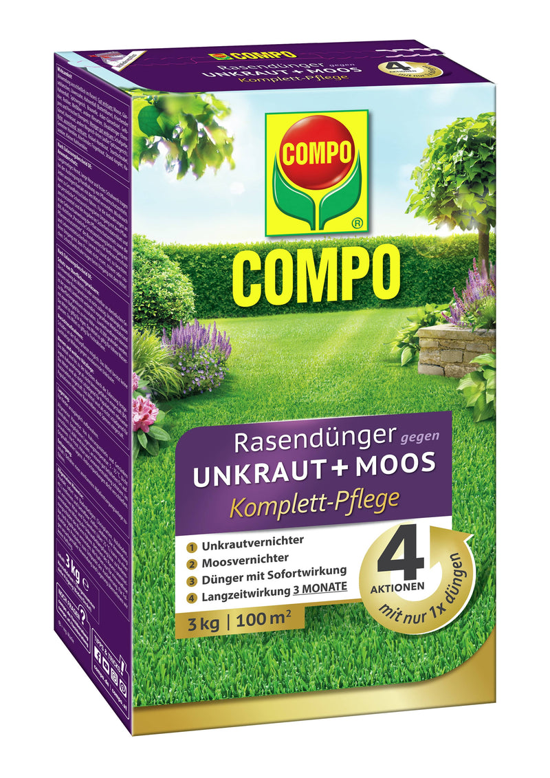 COMPO Rasendünger UV+MV Pflege gegen Unkraut und Moos, 3 kg