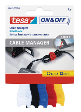 Tesa Cable Manager On&Off Kabelbinder schwarz, 12 mm breit, 20 cm lang (5er)
