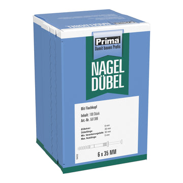 PRIMA Nageldübel Flachkopf aus Nylon & Stahl, 6 x 35 mm, 100 Stück