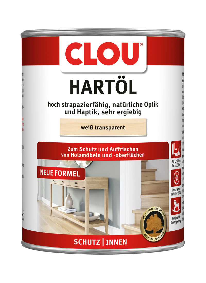 CLOU Hartöl weiß-transparent Nr. 3, Öl für Innenanwendungen, 2,5 l